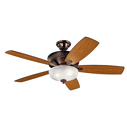 Kichler Monarch 52 Inch 5 Blade 3 Light LED Ceiling Fan in an Oil Brushed Bronze finish with Reversible Blades and Satin Etched Glass Shade, (52" Dia x 19" H), 339413OBB thumbnail 7