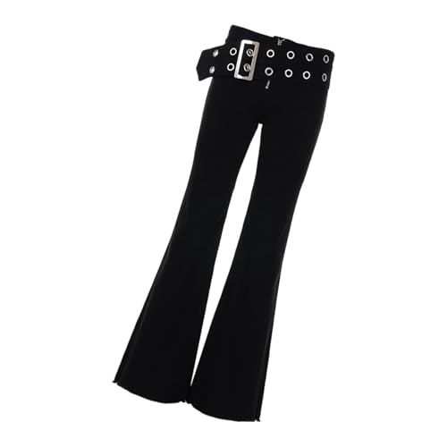Pantalon en jean évasé avec ceinture punk rock pour femme