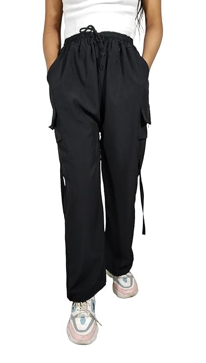 Image of ARYANSH Shoppe 4 Pocket Straight-Fit Cargo Trouser Pants for Kids Girls | Stylish High-Waist Casual Wear with Pockets | Small to XXL