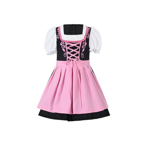 Girls Oktoberfest Dirndl Dress Puff Sleeves German Traditional Bavarian Square Neck Halloween Dress Up Outfit