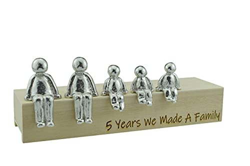 Pirantin Idea de 5º aniversario – 5 años hicimos un adorno de metal familiar – Elige tu caja de combinación familiar y el grano de madera puede variar (3 niños)