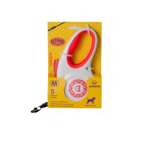 Amicus Guia Retrátil Star Flex Tamanho M Branca E Vermelha Para Cães Médio Bracno E Vermelho