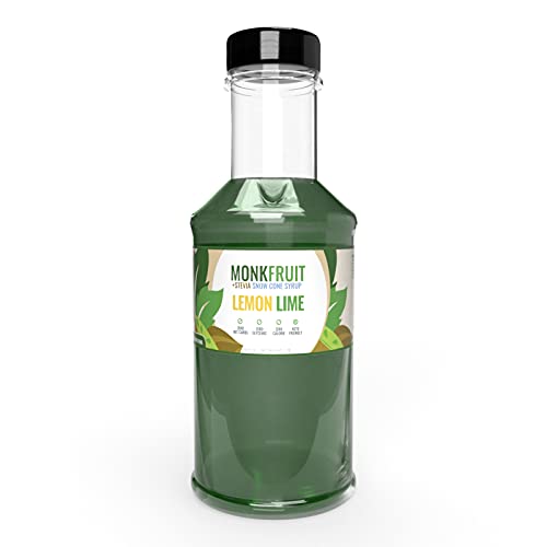 Naturally Sweetened Lemon Lime Flavoring Syrup | Snow Cone Syrup | Monk fruit & Stevia | 16oz (Pint) | Sugar Free | Zero Net Carbs | Zero Calories | Easy Pour & Store Flip Cap Included (Pre-Attached)