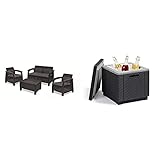 Keter Conjunto De Jardín De 4 Plazas Corfu, Color Grafito + Ice Cube Mesa Nevera Para Jardín, Grafito