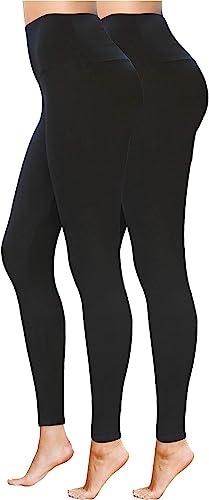 Image of High Waisted Full Length Workout Not See Through Leggings Capri Shorts Soft Stretchy (S-M, Black 2 Pack)