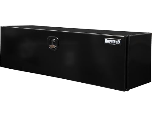 Image of Buyers Products 1706975 Pro Series Underbody Truck Box, 18x18x60 Inch, Gloss Black, 0.125 Inch Smooth Aluminum, 3-Point Locking Drop Door, Bolt-On Hinge, Weather Resistant, No Center Post, Made in USA