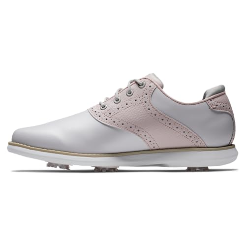 FootJoy Women's Traditions Previous Season Style Golf Shoe, Light Grey/Pink, 6.53