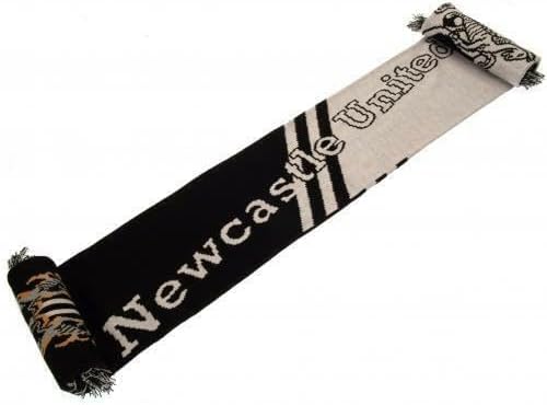 Newcastle United FC Scarf, Black and White, 132 cm x 19 cm, Jacquard Knit (Stripe Scarf)