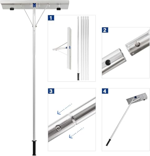 FANTASK Dachschneepflug mit Rädern, 160-610 cm Verstellbarer Dachschneepflug, Aluminium-Dachschaber mit rutschfestem Griff