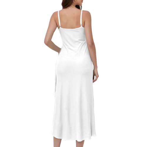 Image of Women's Spaghetti Strap Ruffle Side Split Long Dress Bodycon Beach Maxi Dresses