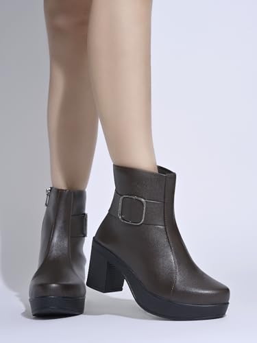 Bottines à talon bloc en daim Shoetopia avec fermeture éclair