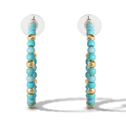 Jessica Simpson Womens Gold and Turquoise Bead Hoop Earrings - Gold-Tone by Jessica Simpson - Used condition - Image 2