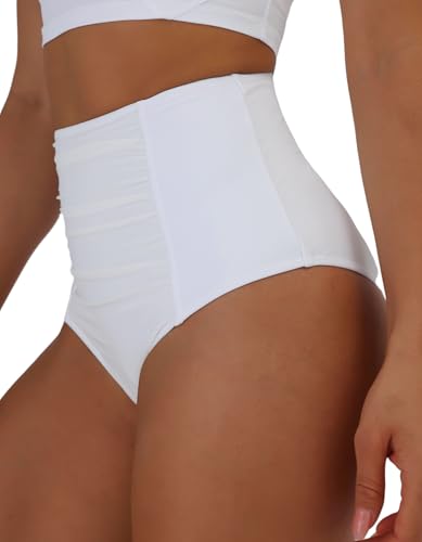 Women's High Waisted Bikini Bottom Ruched Tummy Control Swimsuits Full Coverage Swim Bottoms3