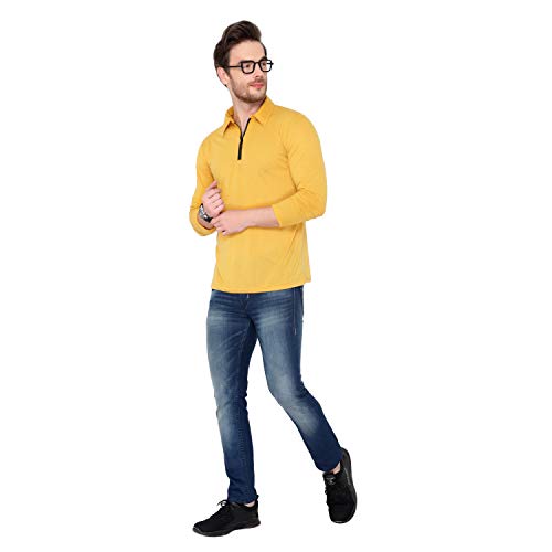 Image of Men's Cotton Blend Full Sleeve Zip Neck Polo T-Shirt (Pack of 1)