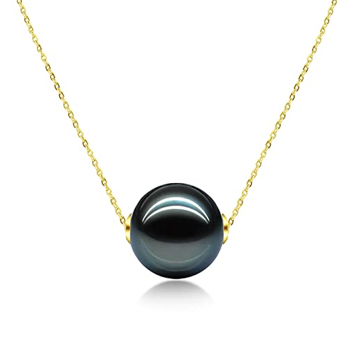 18K Yellow Gold 4A Quality 10-11Mm Tahitian Black Pearl Pendant Necklace, Natural South Sea Cultured Pearl 18" Chian Necklace Gifts For Women #TOP20