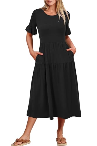 Image of STYLEWORD Womens Summer Casual Short Sleeve Flowy Midi Beach Dress
