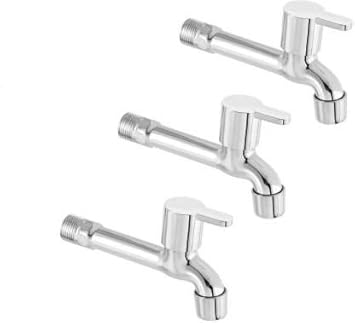 ZESTA Stainless Steel Brass Disc Flora Long Body Bib Cock Tap with Flange (Standard; Silver) - Pack of 3