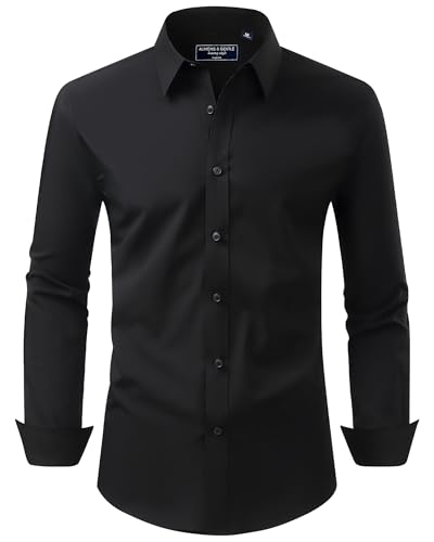 Alimens & Gentle Herren Hemd Langarm Shirt Business Fleckenschutz Hemden Pure Geschäftstreffen Herrenhemden Schwarzes L