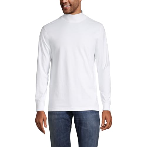 Lands' End Mens Long Sleeve Super-T Mockneck White Regular Large