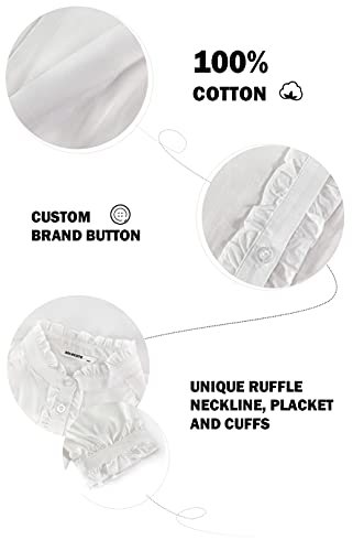 Solocote Girls White Blouse Ruffle Short Bubble Sleeve Button Down Shirts Princess Cotton Loose Soft Tops Summer, Sln2110-White-13-14Y #TOP3