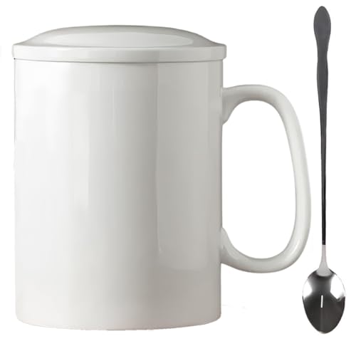 KOPYFANTAP Taza Grande 1000ML,Tazas de Café Cerámica Extra Grande con Tapa y Cuchara,Tazas Muy Grandes con Asa para Oficina y Hogar,Blanco