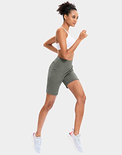 Santiny Bermuda Shorts For Women With Zipper Pocket Womens High Waisted Long Shorts For Running Workout Athletic(Grey Sage_S) #TOP5