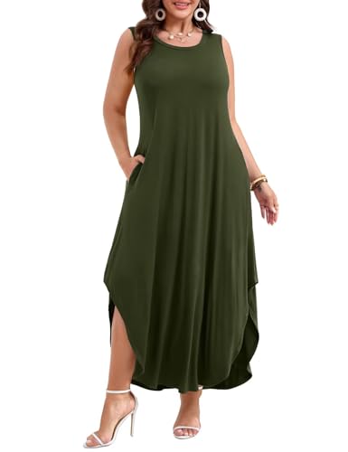 Image of JollieLovin Women Plus Size Summer Tank Maxi Dresses Sleeveless Causal V Neck Beach Long Dresses Swim Cover up (L-5X)