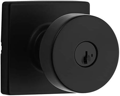 Kwikset 97402-858 Pismo Keyed Entry Square Modern Door Knob, Matte Black