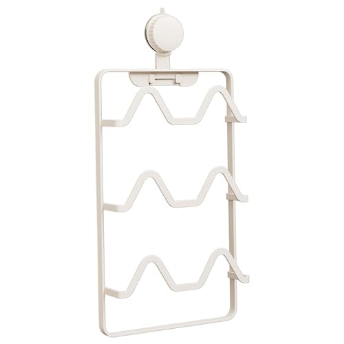 Ginwrek Zapatillas, estante de 3 niveles montado en la pared, organizador de baño con ventosa que ahorra espacio, instalación sin taladro, blanco lechoso, 2.36 pulgadas de ancho