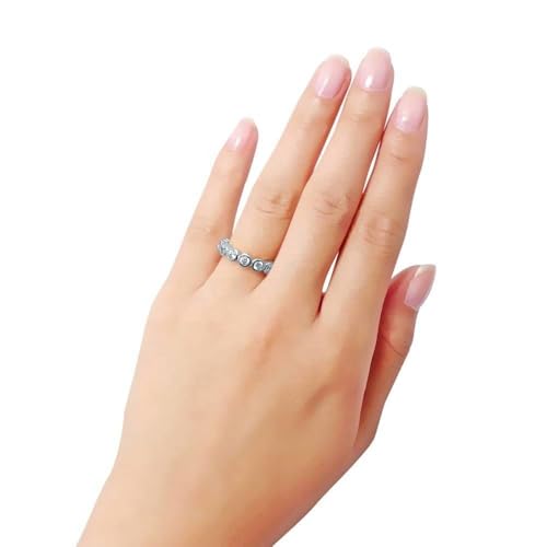 TwoBirch Platinum Plated Sterling Silver Bezel Set Round Cut Moissanite Eternity Ring (GRA CERTIFIED) (3 MM)4