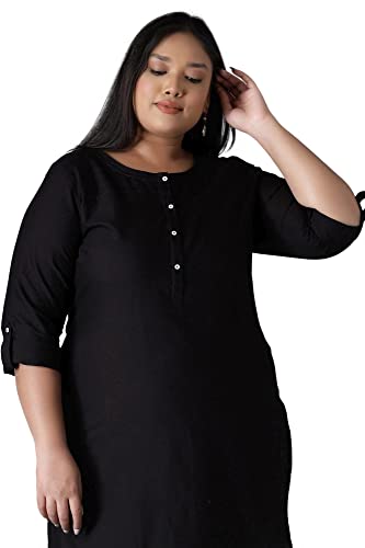Image of W for Woman Women's Cotton Straight Fit Straight Round Neck Solid Kurta
