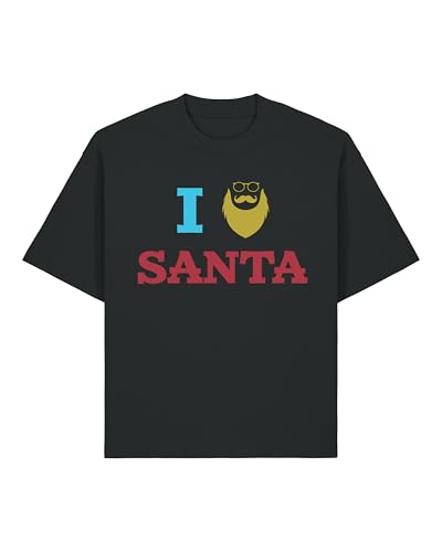 I Love Santa Christmas - Camiseta unisex de algodón pesado, color negro, Negro, S Grande alto