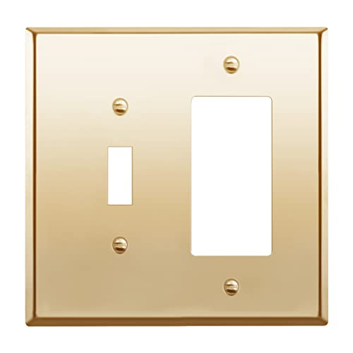 Image of ENERLITES Combination Toggle Switch and Decorator Receptacle Metal Wall Plate, Stainless Steel 201 Outlet Cover, Corrosion-Resistant, Mid-Size 2-Gang 4.88 inch x 4.92 inch, 771131M-PB, Polished Brass