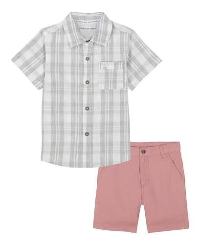 Image of Calvin Klein Boys' 2-piece Set, Short Sleeve Woven Shirt With Shorts