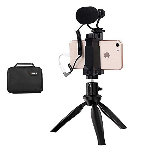 Comica CVM-VM10-K2 Smartphone Microphone with Tripod, Shotgun Video Mic for iPhone and Android Phone, Vlogging Kit for Youtube Recording Facebook Live, 3.5 mm TRRS