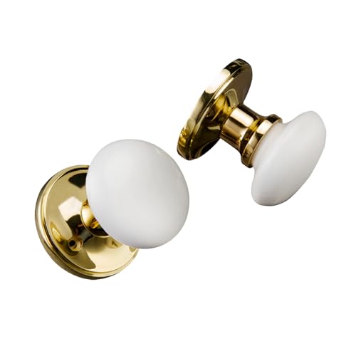 parro White Door Knobs, Gold Porcelain Door Handle with Non-Locking Passage