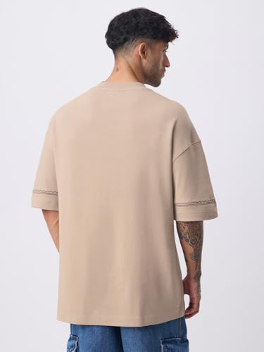 Image of The Souled Store Marvel Indie: Logo Men and Boys Short Sleeves Round Neck Embroidered Drop Shoulder Baggy Casual Streetwear Superheroes Inspired Cotton Super Oversized T-Shirt