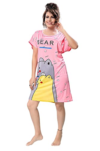 Image of New Crush Women's Cotton Hosiery Cartoon Print Knee Length Nighties /Nightwear (Multicolor, Free Size, Combo Pack)