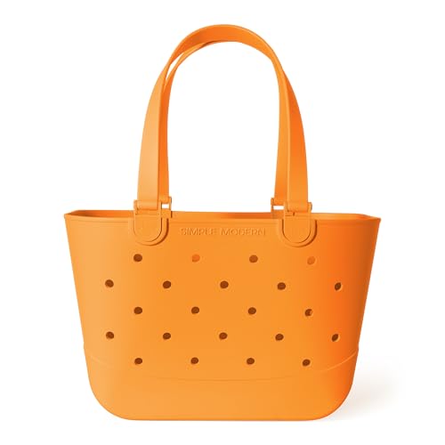 Simple Modern Large Beach Bag | Waterproof Getaway Rubber Tote with Zipper Pocket for Travel Pool Boat Groceries Sports | Cream Orangsicle