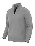 TUREFACE Men's Long Sleeve Quilted Sweatshirt Loose Fit Casual Cozy Pullover Clothes 2025 Trendy Fleece Button Down Tops,Gray,L