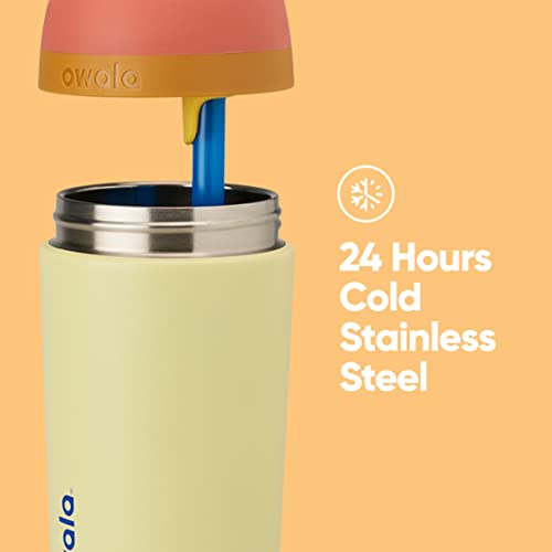 Image of Owala Kids Flip Insulated Stainless-Steel Water Bottle with Straw and Locking Lid, 14-Ounce, Orange /Yellow (Misty Horizon)