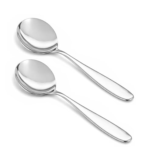 Image of Culinex Premium Stainless Steel 9.5 inch Oval Serving Spoon Set of 2, Deluxe| All Purpose Kitchen Serving Spoon, Silver Rustproof Dishwasher Safe Kitchen Tools, Tableware By thinKitchen