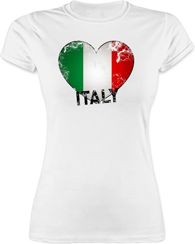 Shirt Damen - Länder Fahnen und Flaggen - Italien Herz Vintage - S - Weiß...