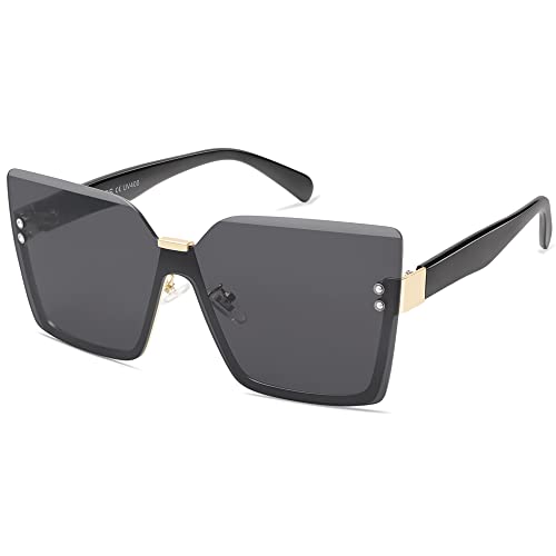 SOJOS Trendy Square Oversized Sunglasses Womens Big Rimless UV400 Ladies Shades SJ1160