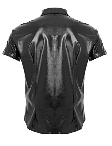 Image of AIEOE Men's Leather Metallic Shirts Shiny Slim Fit Stretch Top Wetlook Club Party Undershirts