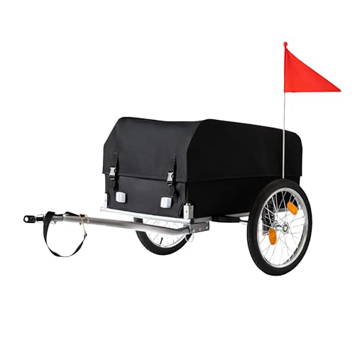 Relaxdays Fahrradanhänger Lastenanhänger klappbar 120 L Regenschutz Fahne HBT: 59x124x69 cm Fahrradwagen schwarz