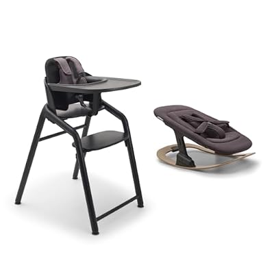 Bugaboo Giraffe High Chair Bundle – Wooden High Chair + Newborn Set + Rocker Frame – Adjustable, Ergonomic, Newborn to Toddler Seating System, FSC Certified - Black