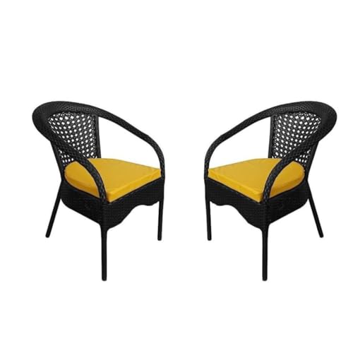 OUTAREA Patio 2 Chair Set Only Wicker Furniture for Garden Balcony Bedroom Powder Coated Frame Protected Wicker(2 Chair only_Black+Yellow) OUTAREA Patio 2 Chair Set Only Wicker Furniture for Garden Balcony Bedroom Powder Coated Frame Protected Wicker(2 Chair only_Black+Yellow)