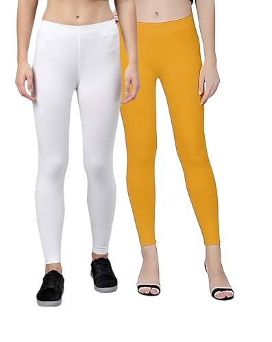 Image of ZAYANQA Combo of 2 Slim Fit Women /Girls Solid Stretchable Cotton Ankle Length Leggings with Ultrasoft Wide Elastic Waistband |Comfortable |Fashionwear|