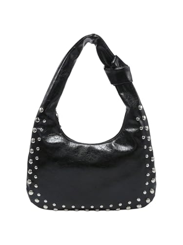 Verdusa Women's Studded PU Leather Shoulder Handbags Vintage Zipper Hobo Purses Clutch Bags
